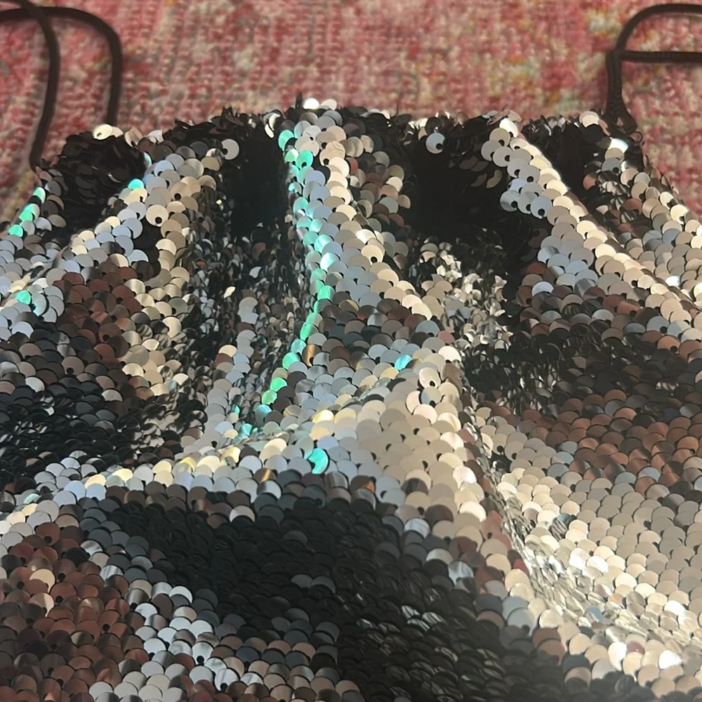 Silver + Black Sequin Drawstring Backpack - Picture 2 of 4